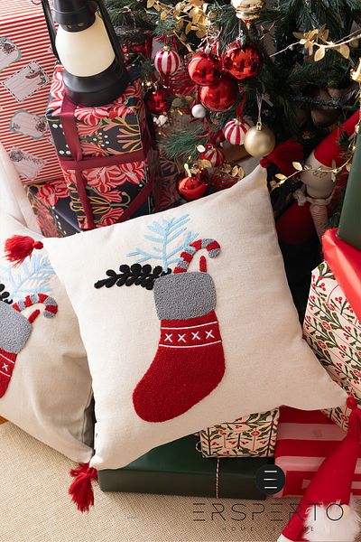 Ersperto New Year's Winter Series Punch Ponch Embroidered Throw Pillow Cover 1 Piece 43X43Cm