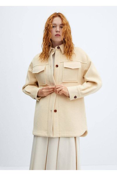 MANGO Woman Long Woolen Shirt Jacket