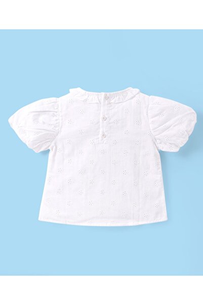 Babyhug Cotton Knit Half Sleeves Schiffli Top & Floral Printed Skirt With Suspenders - White & Red