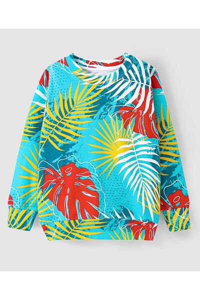 Ollington St. Ollington St. 100% Cotton Knit Full Sleeves Sweatshirt & Joggers Set Tropical Theme  - Multicolor