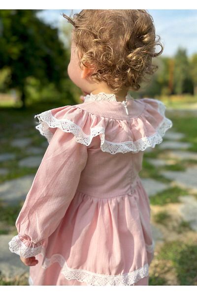 ALYRA Girl's Baby Long Sleeve Ruffled Lace Lined Special Day Party Birthday Daily Linen Dress