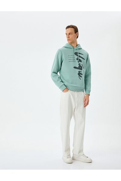 Koton Long Sleeve Cotton Blend Raster Hooded Printed Sweatshirt