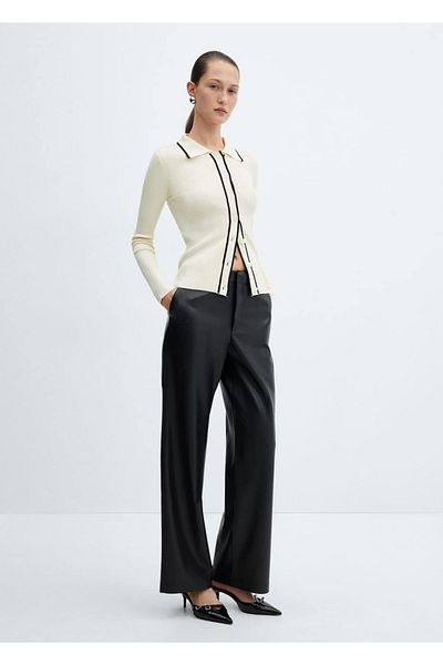 MANGO Woman High Waist Leather Trousers