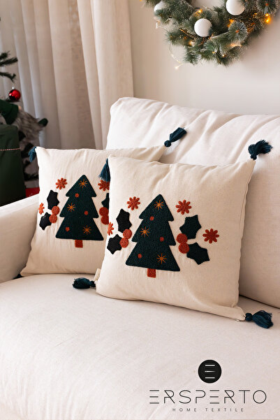 Ersperto Новорічна зимова серія - Наволочка з вишивкою у вигляді ялинки, 1 шт., 43x43 см