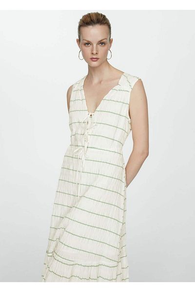 MANGO Woman Φόρεμα με ριγέ φιόγκο με λεπτομέρειες