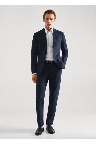 MANGO Man Stretch Fabric, Slim Fit Patterned Fabric Trousers
