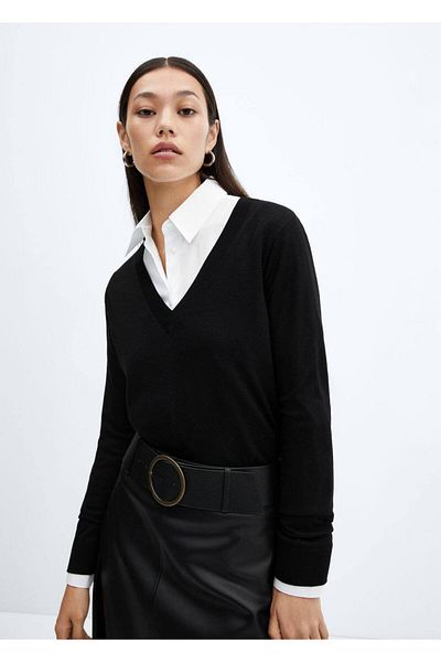 MANGO Woman V-neck thin knitwear sweater