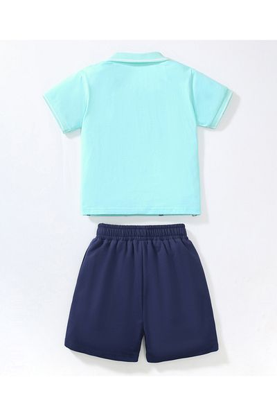 SAPS Sailor Print Polo Shirt & Solid Shorts Set - Blue