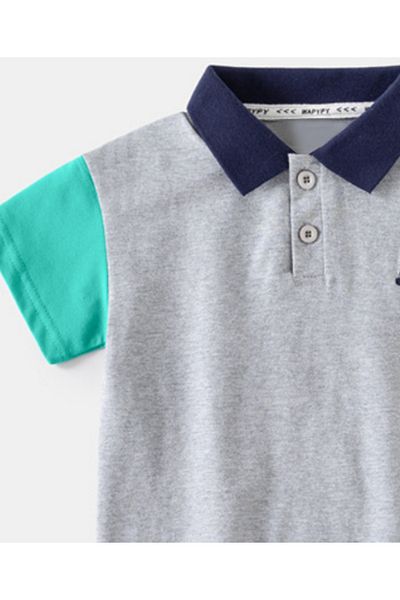 SAPS Boat Embroidered Polo Shirt & Shorts Set - Grey & Blue