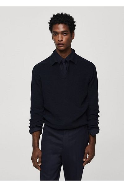 MANGO Man Geripptes Strick-Poloshirt