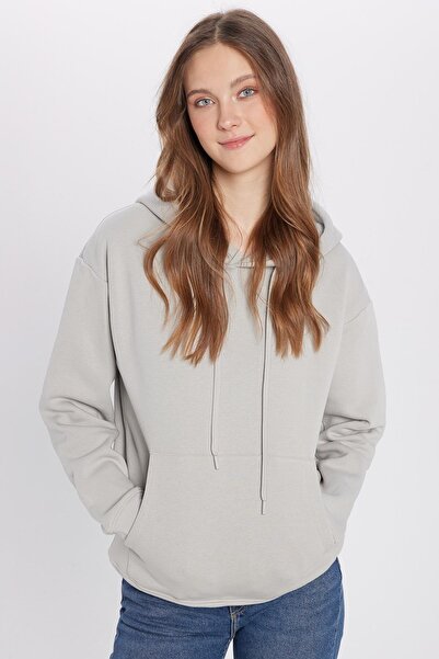 Tudors Unisex Oversize Geniş Kesim Pamuklu Yumuşak Dokulu Içi Polarlı Basic Taş Renk Kapüşonlu Sweatshirt