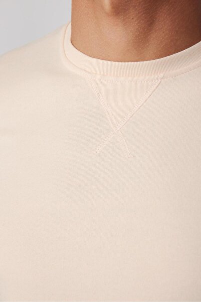 Tudors Unisex Oversize Wide Cut 100% Cotton Basic Ecru Crew Neck Sweatshirt