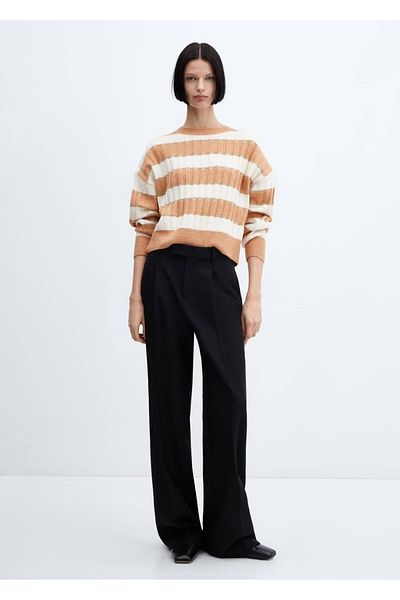 MANGO Woman Sweter w paski - detal z Lureksu