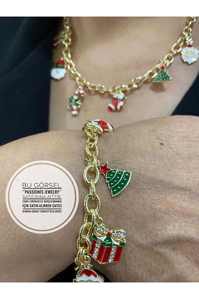 Passionis Jewelry Set of Necklace and Bracelet with Figures for Christmas