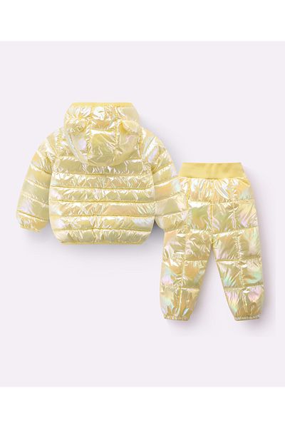 SAPS Full Sleeves Hooded Solid 3D Ears Detail Padded Jacket & Pants/Co-ord Set - Yellow