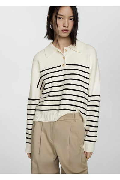 MANGO Woman Buttoned Collar knitted Sweater