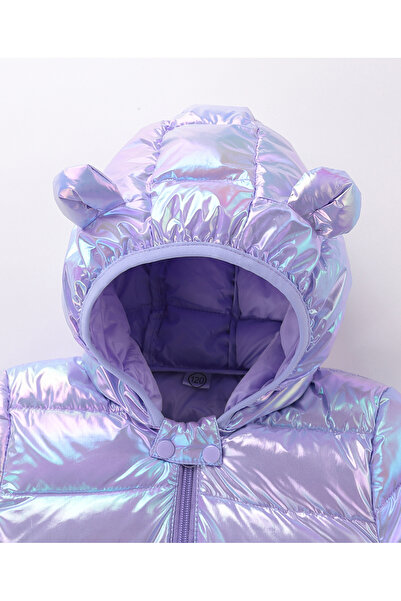SAPS Full Sleeves Hooded Solid 3D Ears Detail Padded Jacket & Pants/Co-ord Set - Lavender