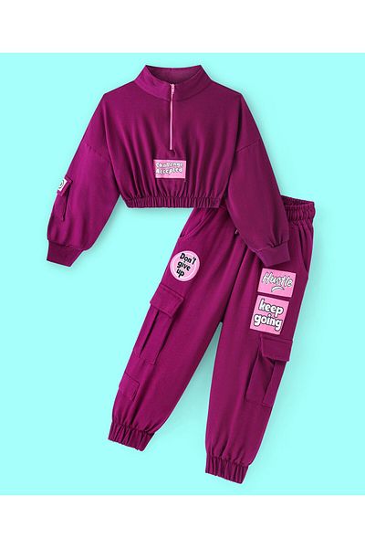 Ollington St. Ollington St. - 100% Cotton Knit Full Sleeves Winter Wear Suit With Patches - Wine