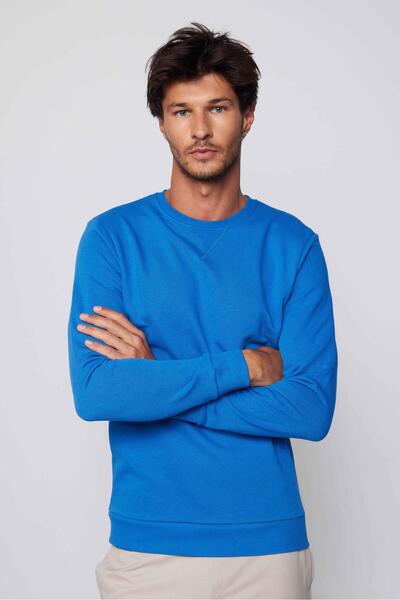 Tudors Φούτερ Unisex Oversize Wide Cut 100% βαμβακερό Basic Blue Crew Neck Φούτερ