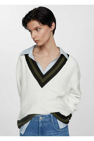 MANGO Woman V-neck Contrast Sweater