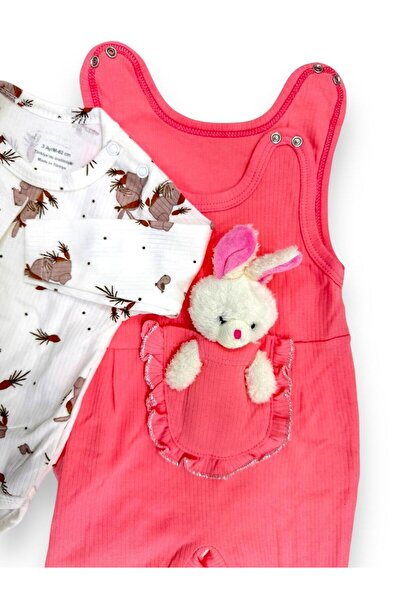 EM&FA TEKSTİL Cotton Baby Romper with Toy Rabbit