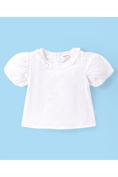 Babyhug Cotton Knit Half Sleeves Schiffli Top & Floral Printed Skirt With Suspenders - White & Red