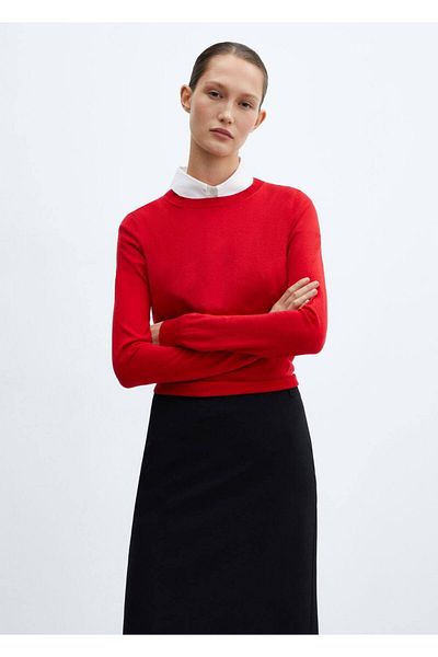 MANGO Woman Round Neck Cotton Linen Knitwear Sweater