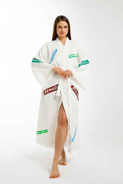 Befera Design Kimono de muselină 100% bumbac cu imprimeu Insulele Caraibe Halat de baie caftan