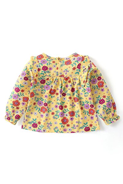 Babyhug Single Jersey Knit Full Sleeves Top & Jeans Set Frill Detailing Floral Print - Yellow & Blue