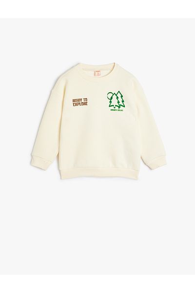 Koton Nature Themed Crew Neck Printed Raised Sweatshirt