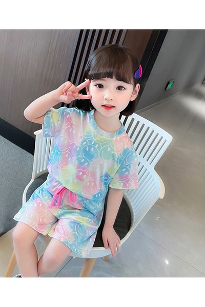 SAPS All Over Smiley Print T-Shirt & Shorts Co-ord Set - Multicolor