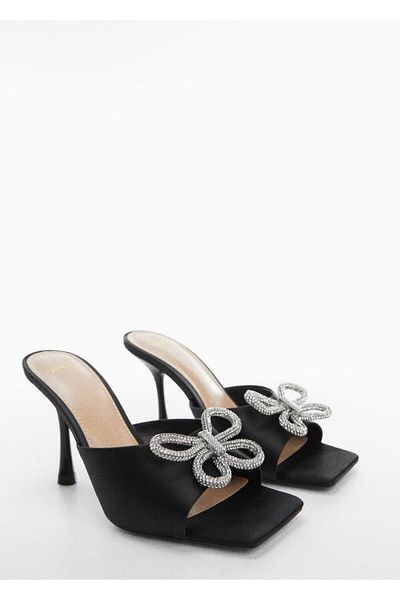 MANGO Woman Sandale cu toc cu detaliu strass