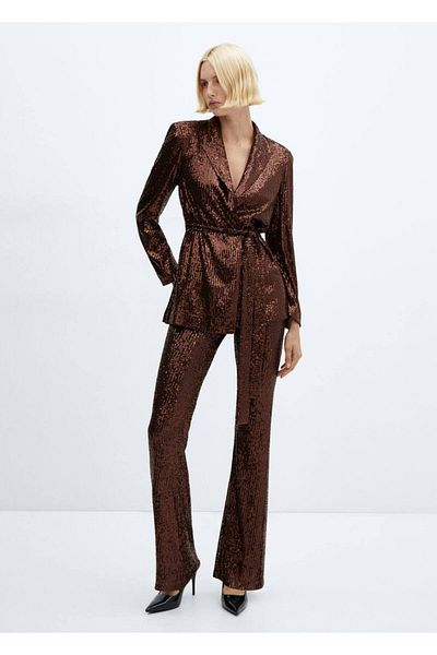 MANGO Woman Jachetă blazer cu paiete cu centură
