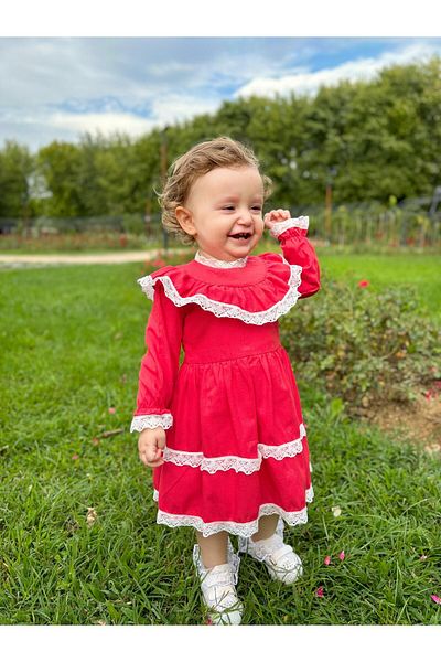 ALYRA Girl's Baby Long Sleeve Ruffled Lace Lined Special Day Party Birthday Daily Linen Dress