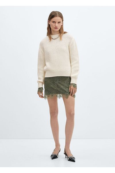 MANGO Woman Round Neck Cotton Linen Knitwear Sweater