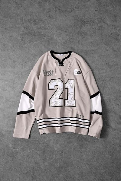 Slatra Ανδρικό φούτερ με μπεζ στάμπα '21' Polo Neck Oversize Jersey