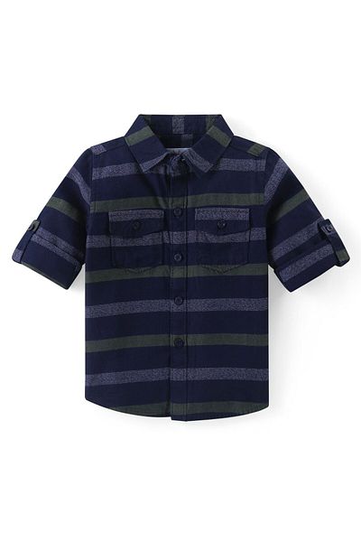 Babyhug - Striped Regular Collar Shirt & Denim Jeans Set - Blue