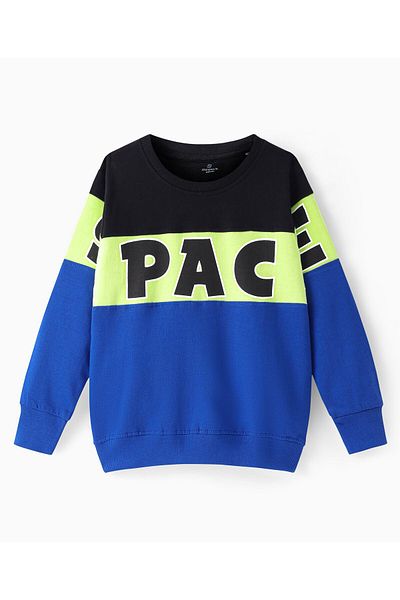 Ollington St. Ollington St. - 100% Cotton Knit Full Sleeves Sweatshirt & Joggers Set Text Print - Black & Blue