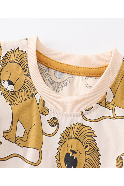 SAPS All Over Lion Print Co-ord Shorts & T-shirt Set - Beige