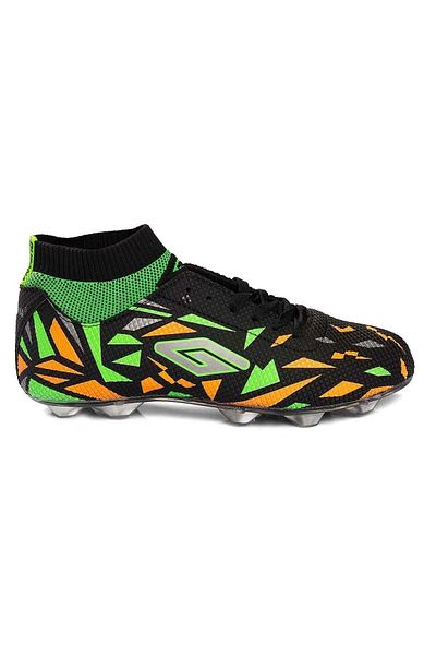 Amanal Men's Socks Cleats Transparent Toothed Lace-Up Turf Astroturf Football Shoes 2303 Black Green