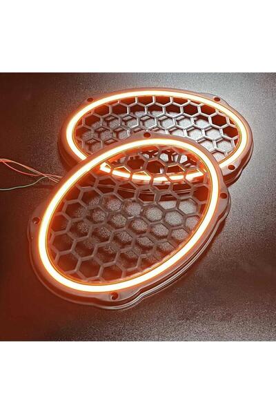 AHMET OTOMOTİV Oval 6x9 Hoparlör Kapağı Plastik Neon Turuncu Işıklı Vidalanabilir