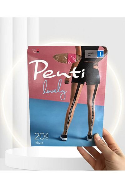 İntive Lingerie Street Red 20 Den Modern Pantyhose with Pink Stripes on the Sides and Writing on the Front and Back
