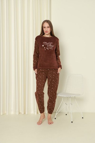 shopshop Γυναικείο Σετ Πιτζάμες Χειμερινό Καφέ Fleece βελούδινο
