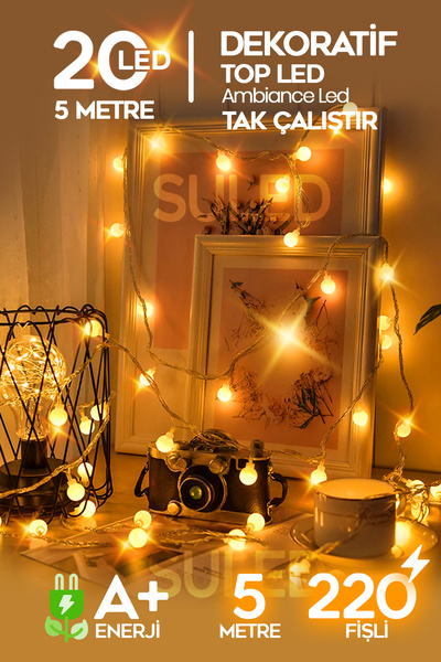 SULED Top Led Sarı Dekor Led Yılbaşı Led Işıkları 5 Mt Eklemeli Fişli Top Dize Işıklar Dekorasyon Işık