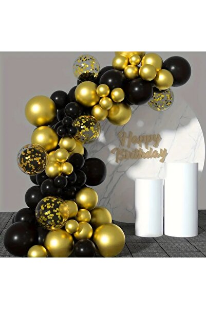 KAR TANESİ 70 ADET SİYAH GOLD KONFETTİLİ BALON ZİNCİRİ