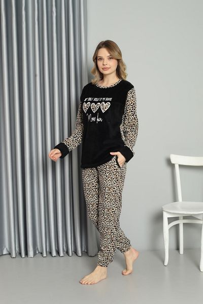 shopshop Set de pijamale din lână din țesătură Wellsoft de iarnă cu leopard negru