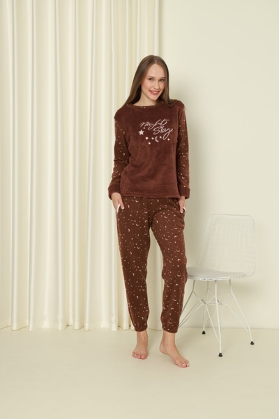 shopshop Γυναικείο Σετ Πιτζάμες Χειμερινό Καφέ Fleece βελούδινο