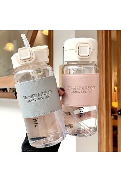 DANİSKA 1Pc 500ml Plastic Water Bottle with Straw and Cleaning Brush, Water Bottle