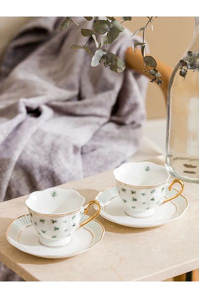 LC Waikiki Lcw Home Green Clover Printed Coffee Cup Set for 2 People