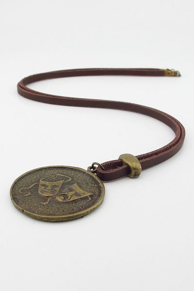 Solfera Theater Crying Smiley Mask Tragedy and Comedy Metal Leather Necklace Q0949